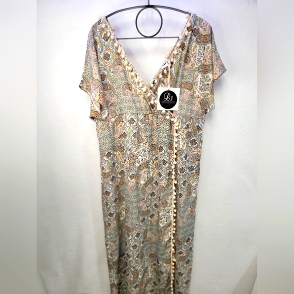 L3 Boutique Paisley Faux Wrap Maxi Dress in Cream/Brown One Size Made In Greece - Picture 1 of 8